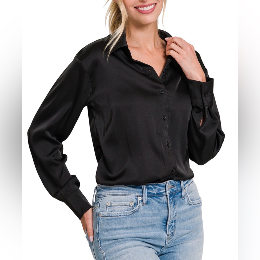 Elegant Black Satin Blouse